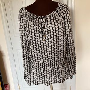 Ellen Tracy blouse black and white polka Dot